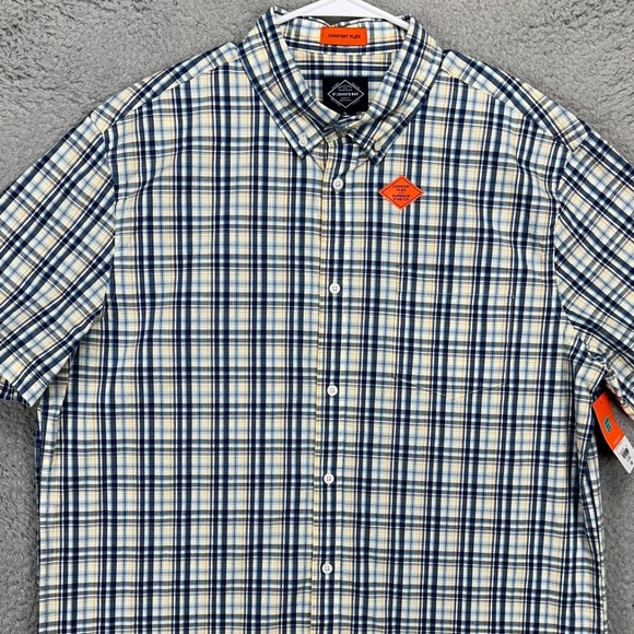 St Johns Bay Button Down Shirt Adult XL Blue Yellow Plaid Comfort Flex Mens NEW